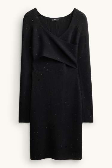 Dames - Wikkeljurk - geribd - glanseffect - zwart