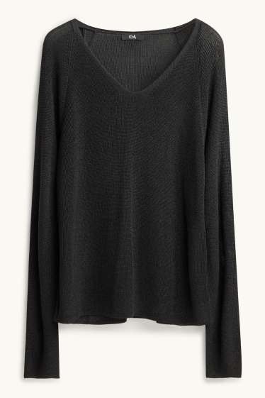 Femmes - Pull avec encolure en V - finition brillante - noir