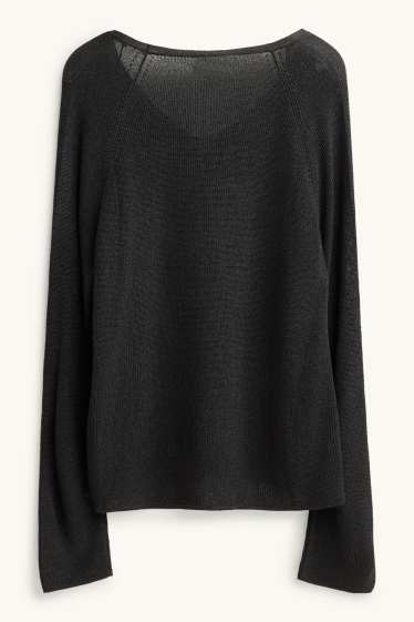 Femmes - Pull avec encolure en V - finition brillante - noir