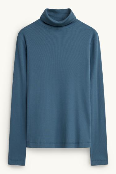 Damen - Rollkragenshirt - gerippt - blau
