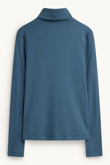 Damen - Rollkragenshirt - gerippt - blau