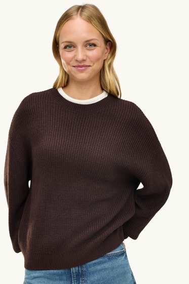 Damen - Pullover - gerippt - braun