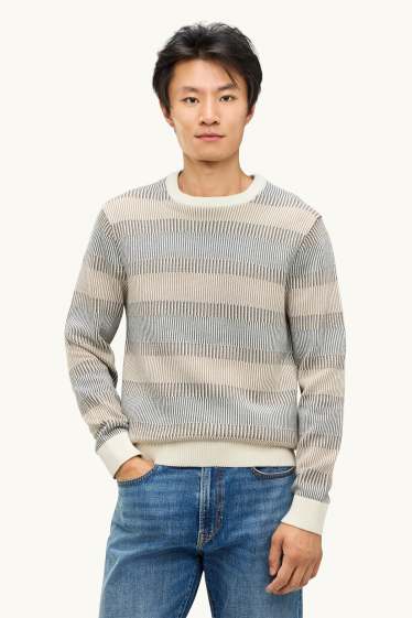 Hommes - Pull - à rayures - beige