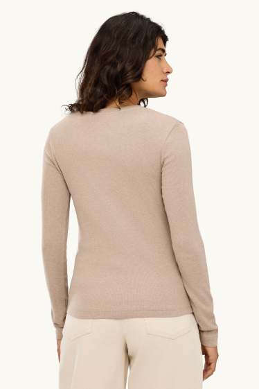 Femmes - Haut henley - slim fit - côtelé - beige