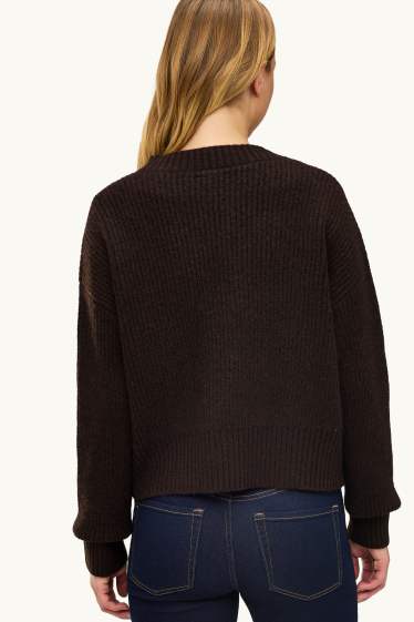 Femmes - Gilet en maille - finition côtelée - marron