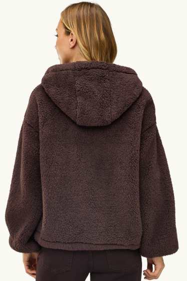 Damen - Teddy-Jacke mit Kapuze - dunkelbraun