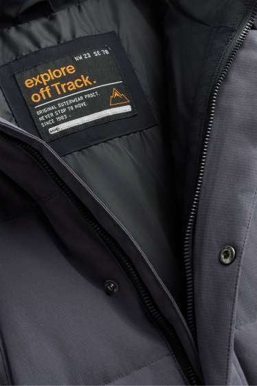 Children Boys - Quilted down jacket with faux fur trim and hood - lined - dark gray