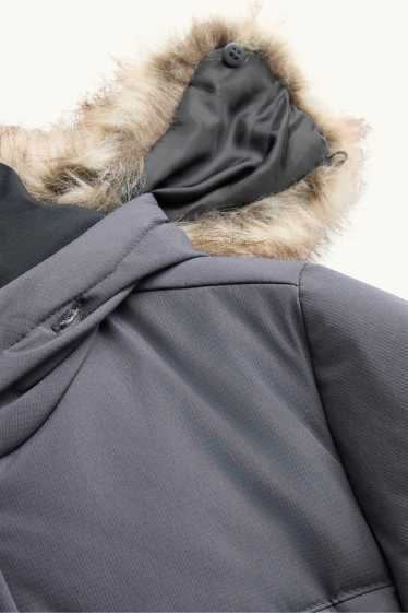 Children Boys - Quilted down jacket with faux fur trim and hood - lined - dark gray