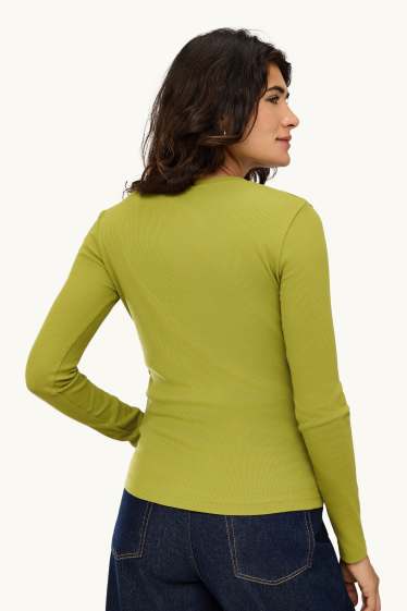 Women - Henley T-shirt - slim fit - ribbed - green