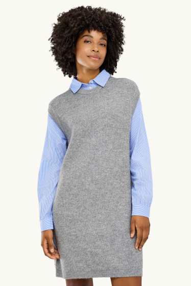 Dona - Vestit de punt de mitja - straight fit - estil 2 en 1 - gris jaspiat