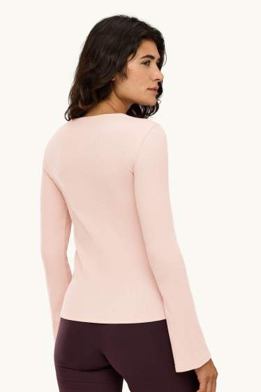 Dames - Longsleeve - slim fit - geribd - lichtrose
