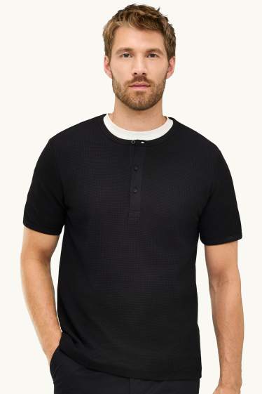 Hommes - T-shirt - regular fit - finition texturée - noir