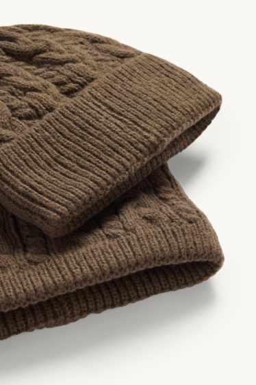 Enfants garçons - Ensemble - bonnet et tour de cou - 2 pièces - motif tressé - marron