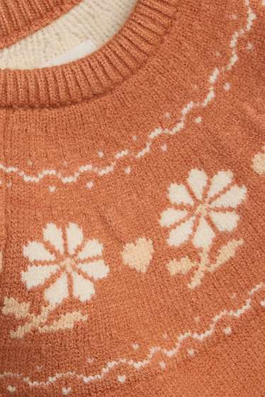 Baby Mädchen - Blümchen und Herzchen - Baby-Pullover - rostbraun