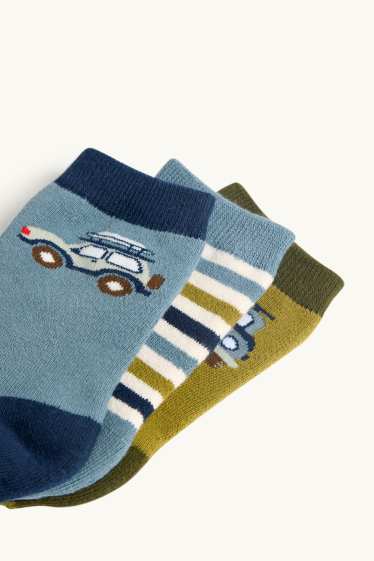 Bambini - Confezione da 3 - calze antiscivolo - motivo auto - verde / blu scuro