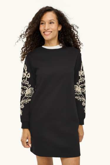 Dona - Vestit de punt de xandall - straight fit - brodat - de flors - negre/blanc