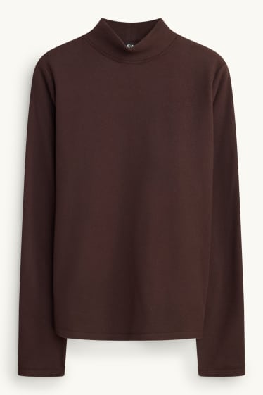 Women - Thermal fleece long sleeve top - regular fit - dark brown