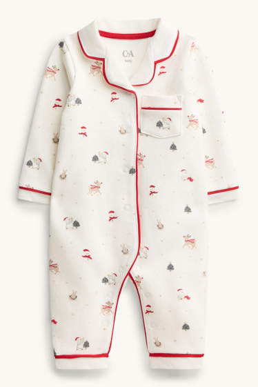 Unisex - Konijntje en sneeuwpop - babykerstpyjama - wit / rood