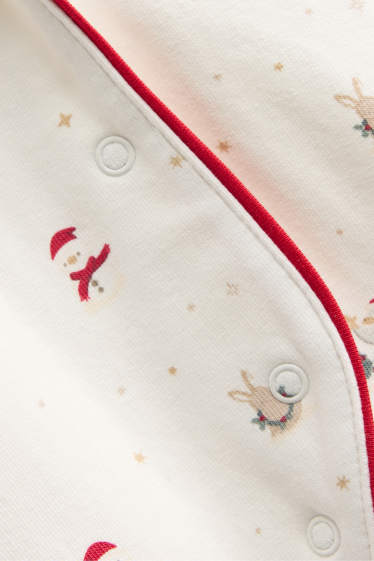 Unisex - Konijntje en sneeuwpop - babykerstpyjama - wit / rood