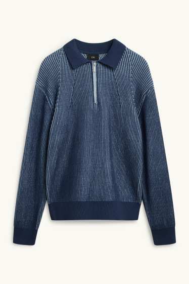 Heren - Trui - geribd - blauw / donkerblauw