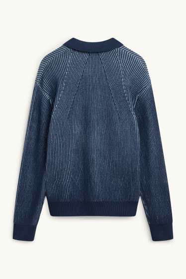 Heren - Trui - geribd - blauw / donkerblauw
