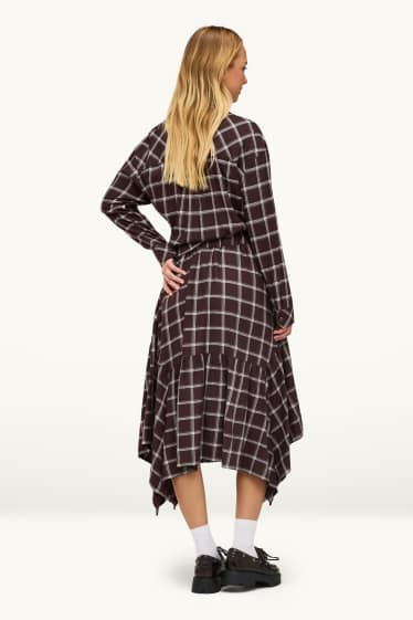 Damen - Flanell-Rock - kariert - braun / cremeweiß