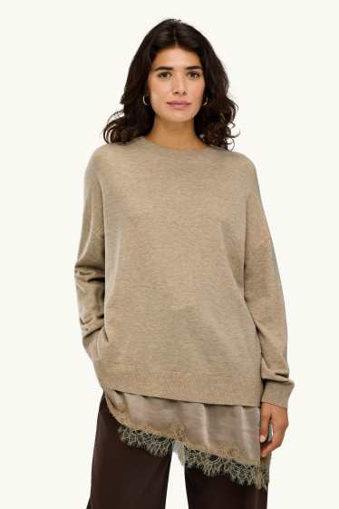 Damen - Pullover - 2-in-1-Look - hellbraun