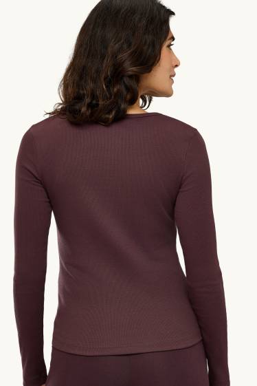 Donna - Maglia a maniche lunghe con scollo a V - slim fit - bordeaux