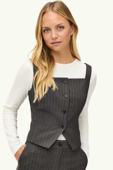 Damen - Weste - Slim Fit - gestreift - dunkelgrau / weiss