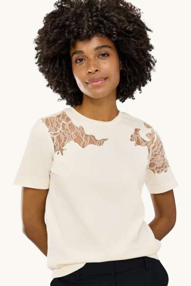Dames - T-shirt - regular fit - crème wit