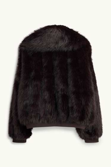 Women - Bomber jacket - fake fur - dark brown