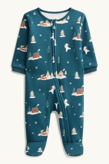 Baby Boys - Winter landscape - baby sleepsuit - plush-lined - petrol