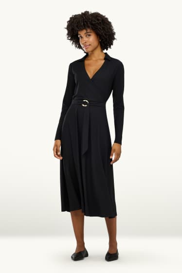 Damen - Fit & Flare Kleid mit Gürtel - schwarz