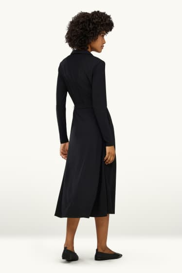 Damen - Fit & Flare Kleid mit Gürtel - schwarz