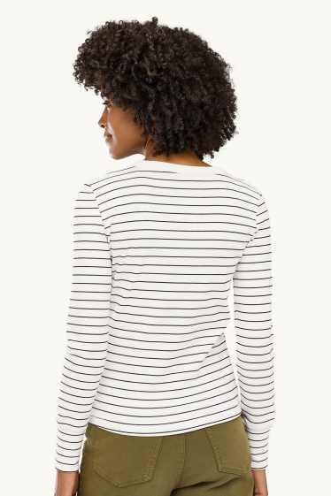 Damen - Langarmshirt - Slim Fit - gestreift - weiß / schwarz