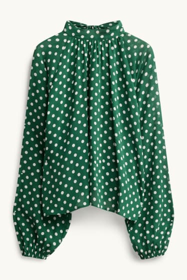 Women - Chiffon blouse - polka dot - dark green / white