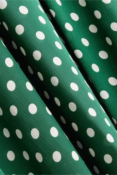 Women - Chiffon blouse - polka dot - dark green / white