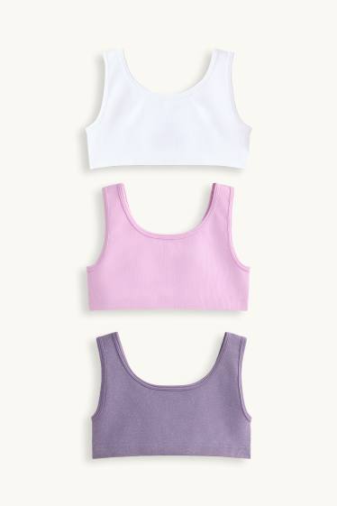 Kinderen: meisjes - Set van 3 - bustier - glanzend - geribd - seamless - paars