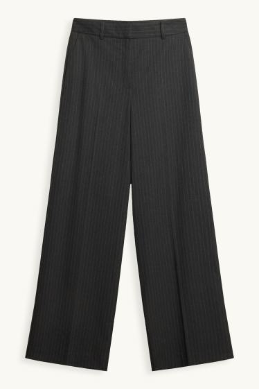 Women - Business trousers - high waist - wide leg - striped - black