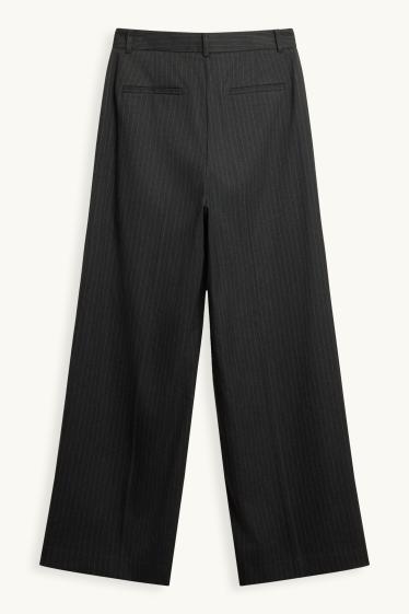 Women - Business trousers - high waist - wide leg - striped - black
