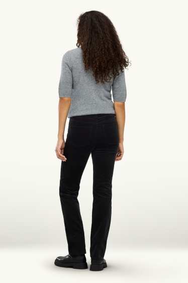 Dames - Corduroy broek - high waist - straight fit- LYCRA ® - zwart