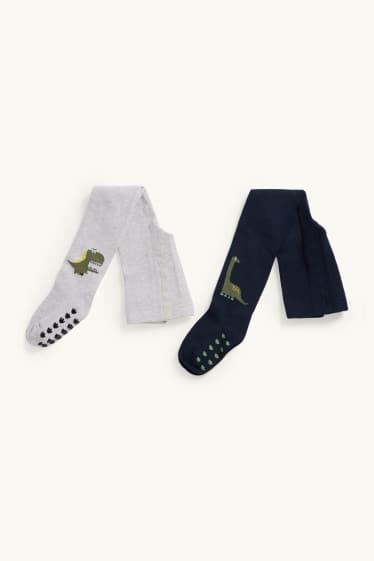 Bambini - Confezione da 2 - dinosauro - calzamaglia con perni antiscivolo - grigio chiaro / blu scuro