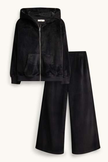 Kinderen: meisjes - Set - sweatvest met capuchon en joggingbroek - 2-delig - zwart