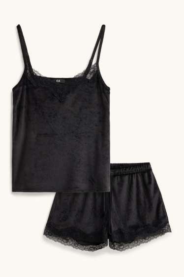 Damen - Shorty-Pyjama - 2 teilig - schwarz