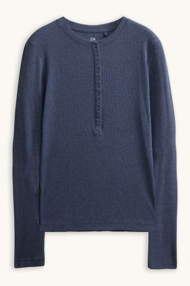 Femei - Tricou henley - slim fit - reiat - albastru închis