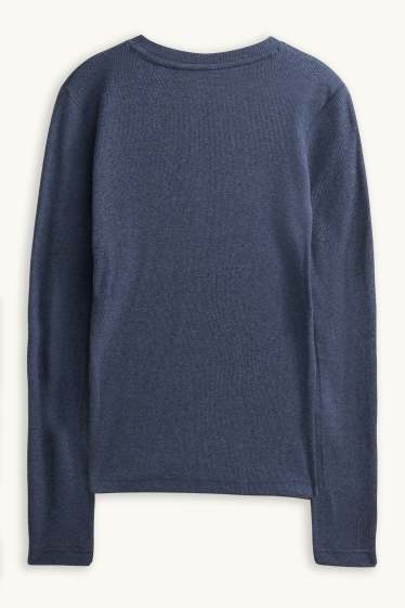 Femei - Tricou henley - slim fit - reiat - albastru închis