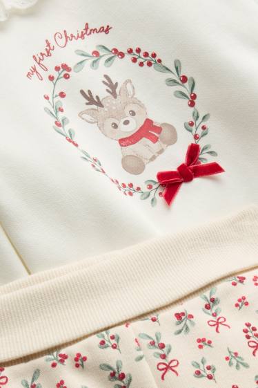 Baby Mädchen - Rentier - Baby-Weihnachts-Outfit - plüschgefüttert - 3 teilig - cremeweiss