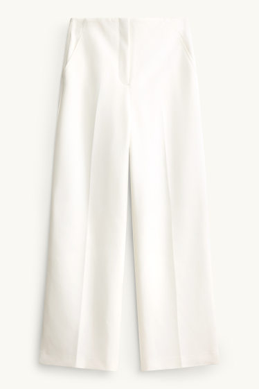 Damen - Business-Hose - High Waist - Wide Leg - cremeweiß