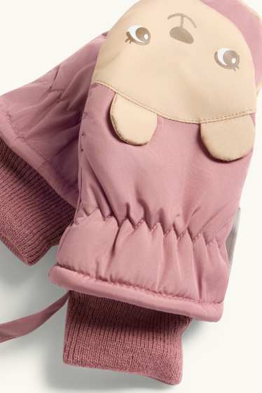 Bébés filles - Ourson - moufles bébé - rose / beige