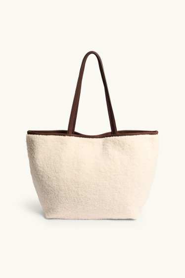 Damen - Großer Teddy-Shopper - Velourslederimitat - beige / braun